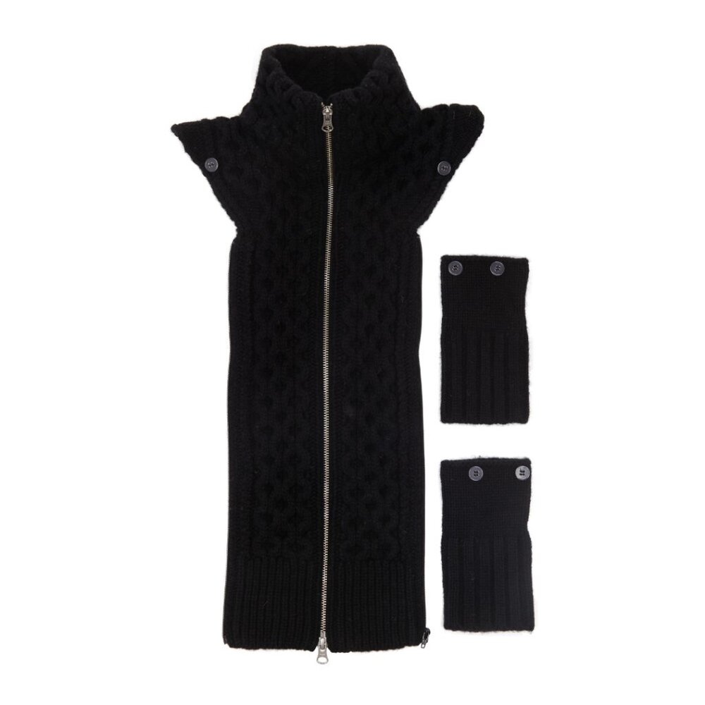 NWT Veronica Beard Upstate Dickey w/ Cuffs Black Wool Cable Knit Zip Up